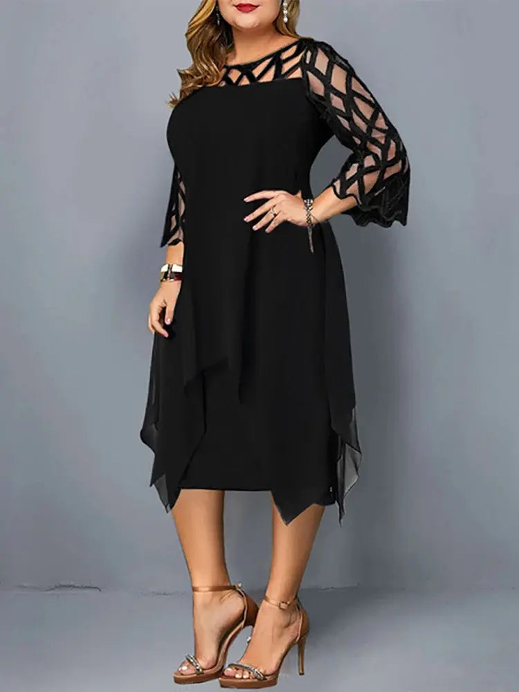 Elegant Plus Size Lace Midi Dress
