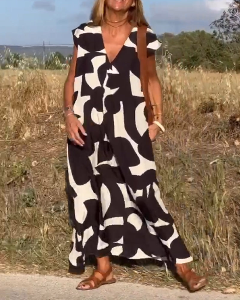 Amaramaxi Dress With Print And V-Neck