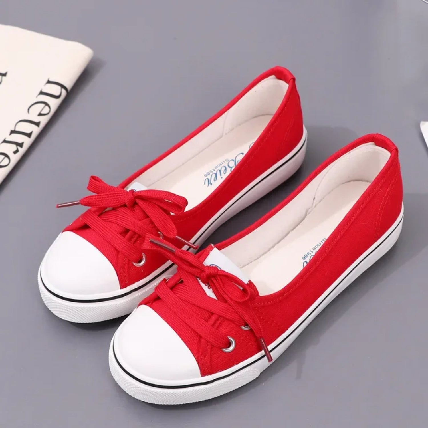 Red Color Bow Lace-Up Canvas Shoes