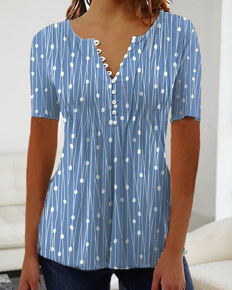 Polka Dot Pattern V Neck T-Shirt