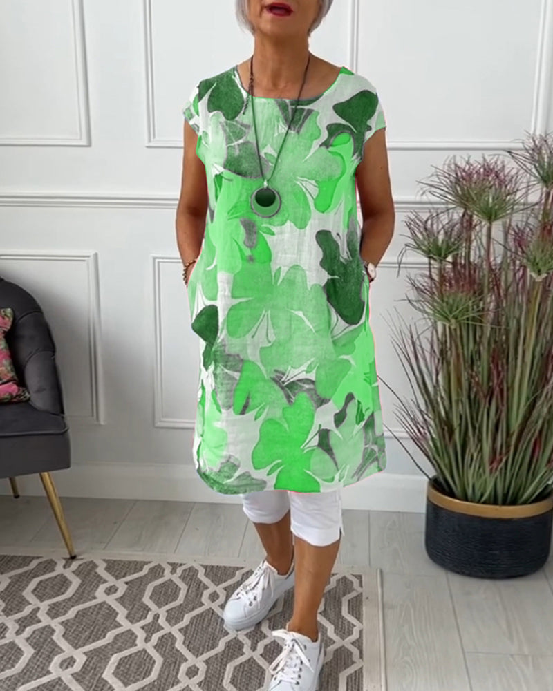 Casual Longtop with Colorful Floral Print