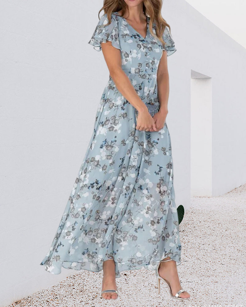 Floral Maxi Dress Womenchiffon Fabric Airy Summer Dressmaxi Dress With Flowing Skirt