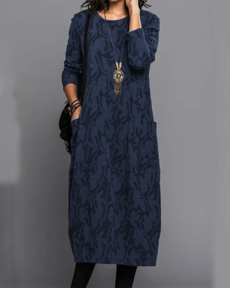 Long-Sleeved Pocket Dress With Print