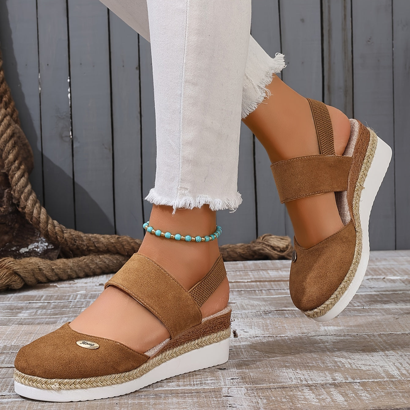 Women's Platform Sandals: Non-slip, Closed Toe, Elastic Strap