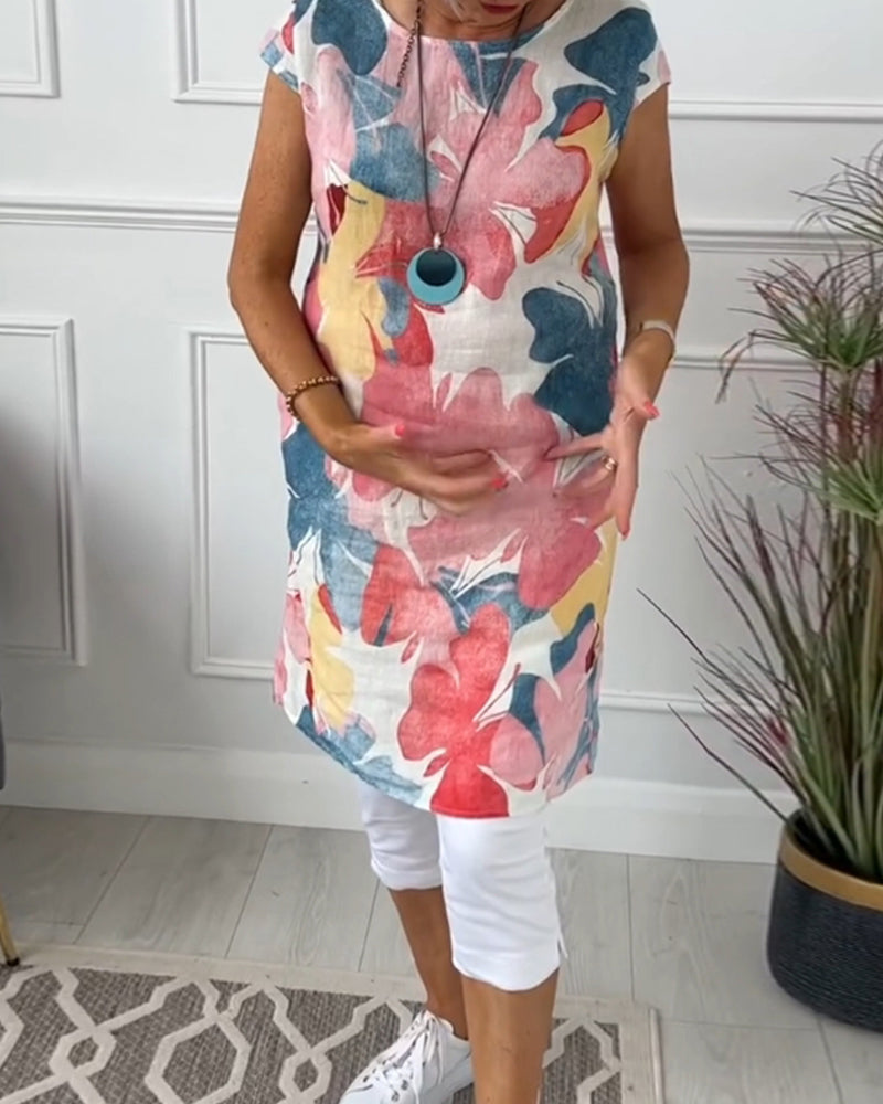 Casual Longtop with Colorful Floral Print