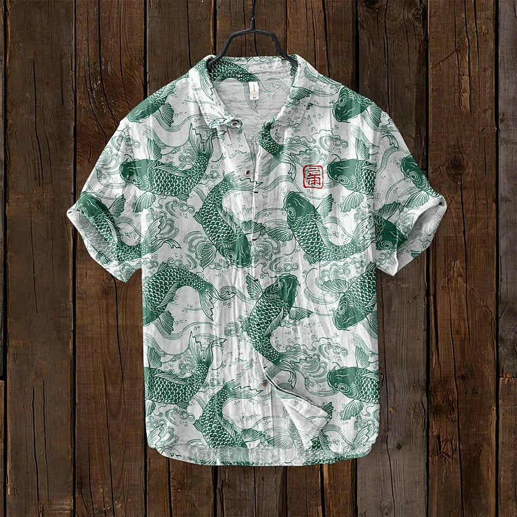 Lysse | Vintage Linen Shirt with Fish Art - Lysse