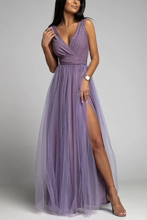 It'S My Day Light Tulle Slit Maxi Dress