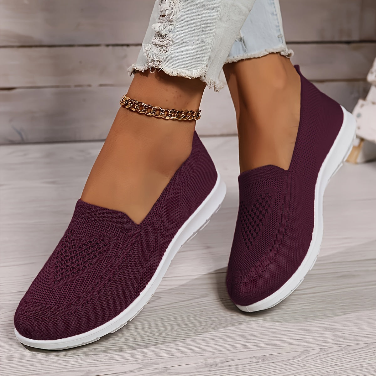Lysse | Solid Color Knitted Sneakers For Women