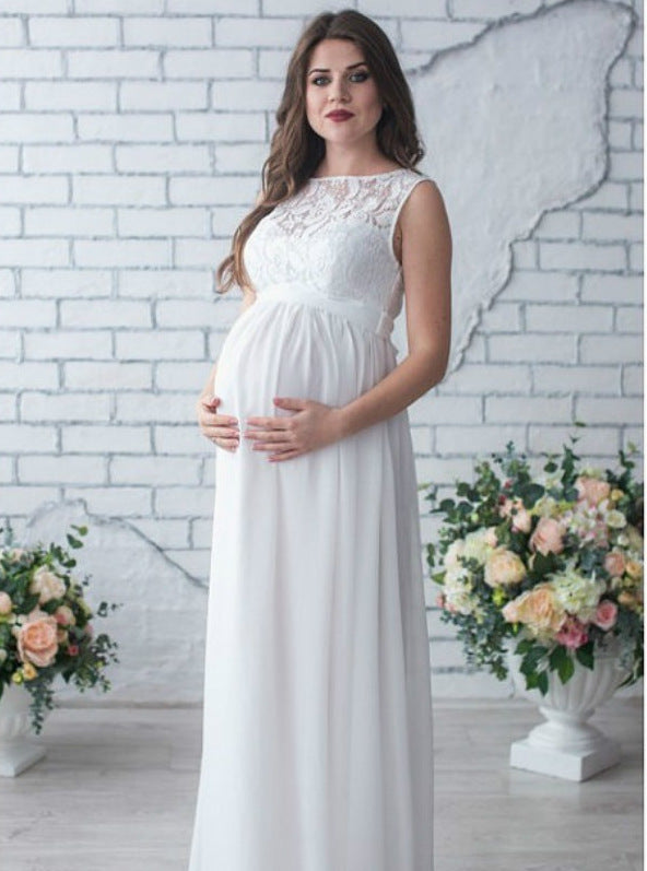 Women Elegant Lace Maternity Maxi Dress