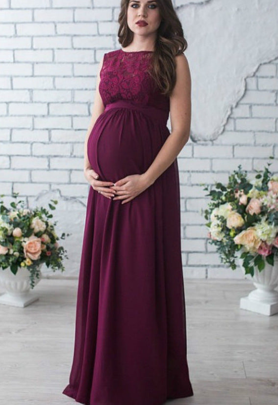 Women Elegant Lace Maternity Maxi Dress