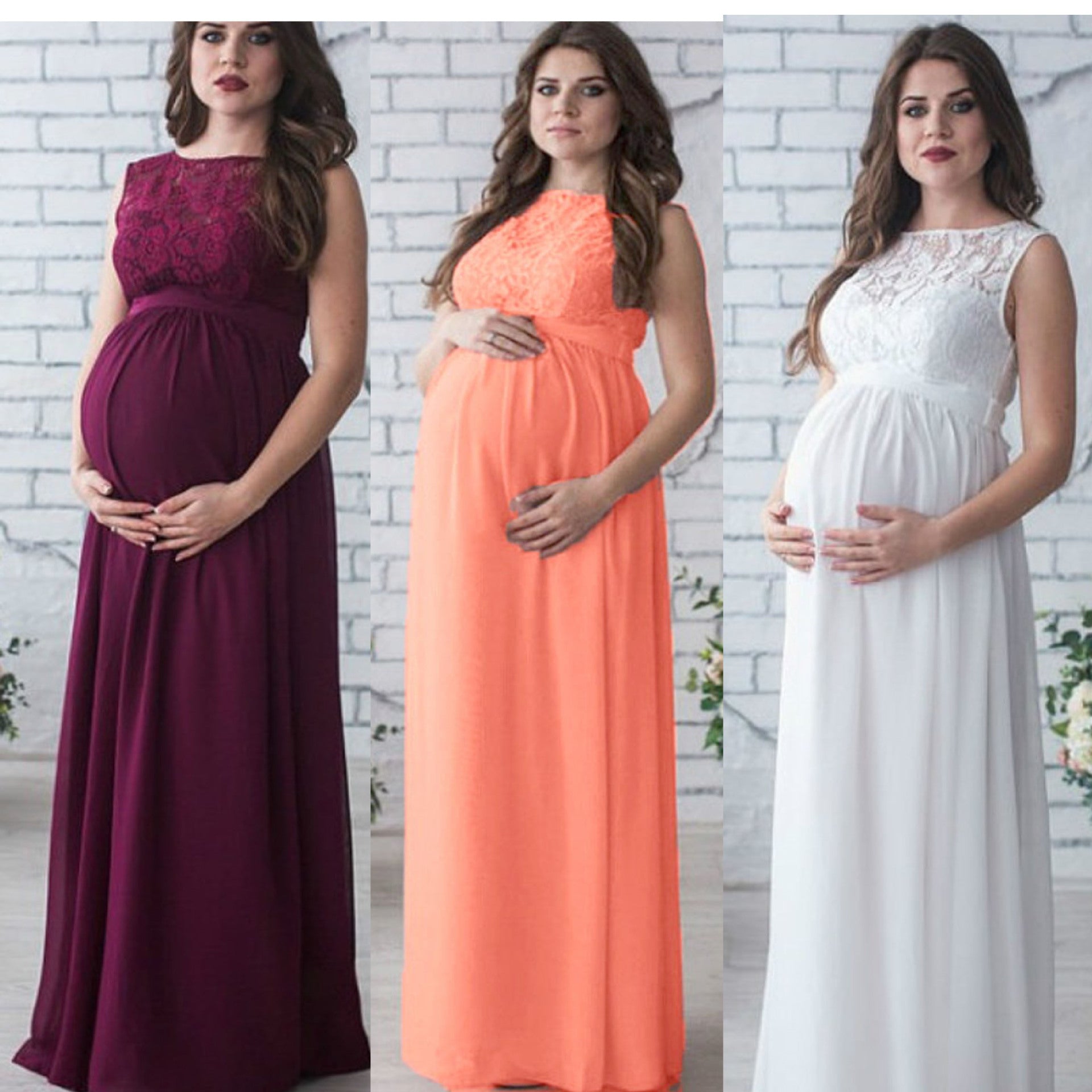 Women Elegant Lace Maternity Maxi Dress