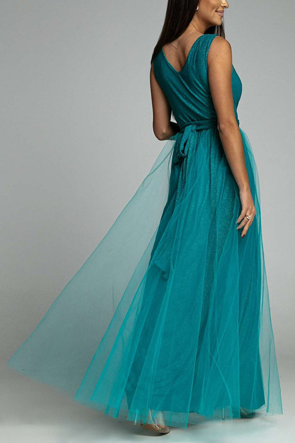It'S My Day Light Tulle Slit Maxi Dress