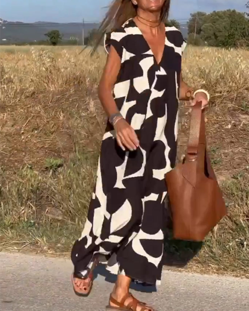 Amaramaxi Dress With Print And V-Neck