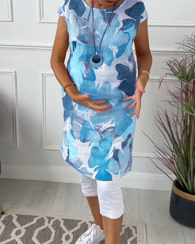 Casual Longtop with Colorful Floral Print