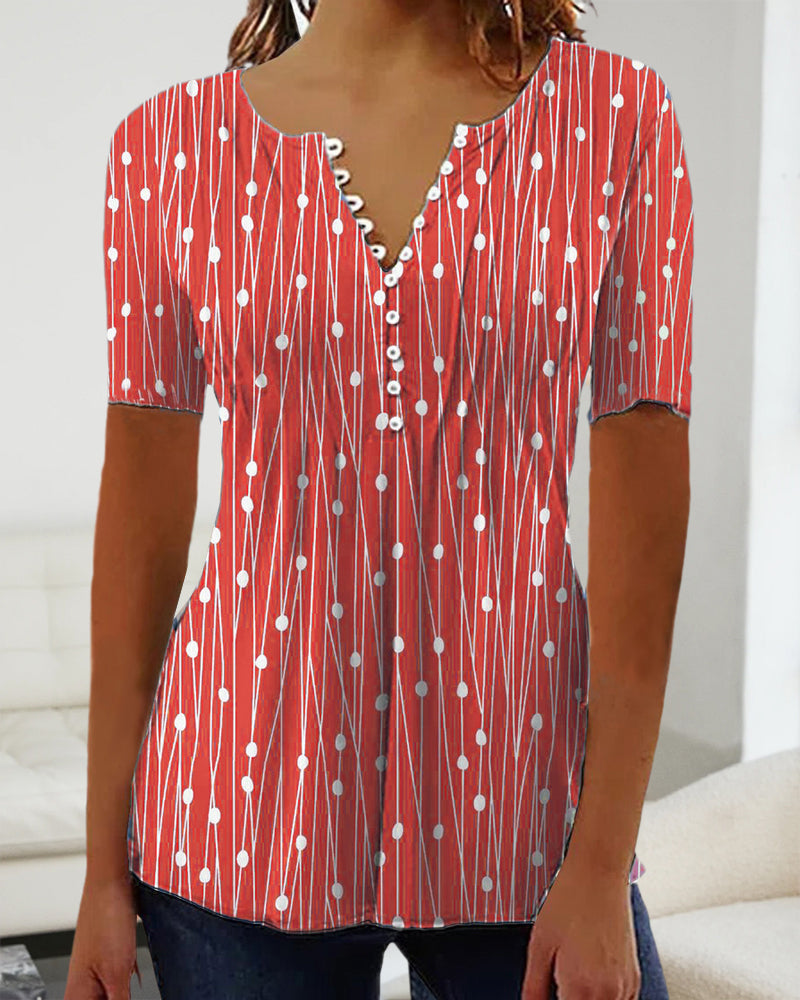 Polka Dot Pattern V Neck T-Shirt