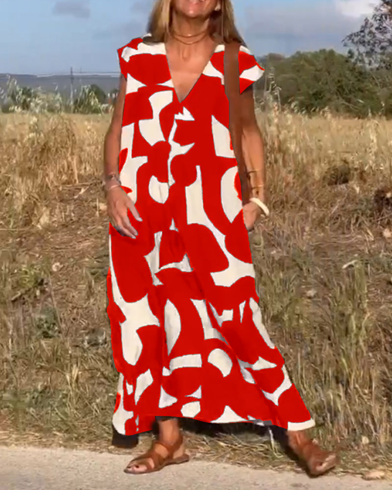 Amaramaxi Dress With Print And V-Neck