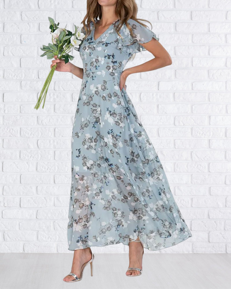 Floral Maxi Dress Womenchiffon Fabric Airy Summer Dressmaxi Dress With Flowing Skirt