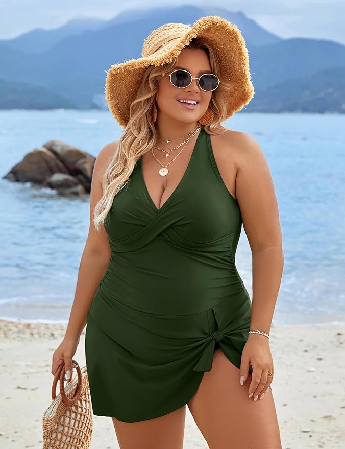 Plus Size One-Piece Swimsuit Swim Dress Bathing Suit Tummy Control Bathing Suits