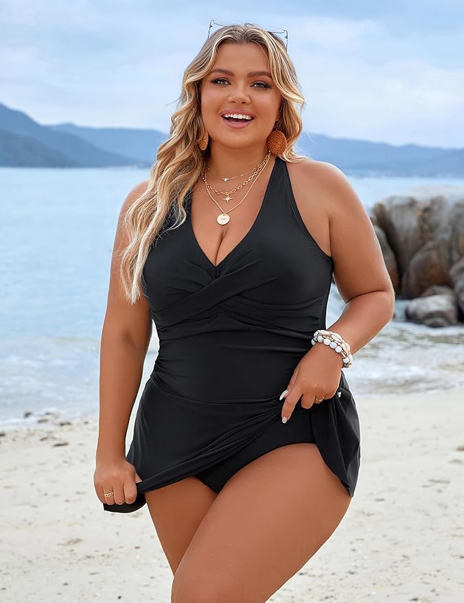 Plus Size One-Piece Swimsuit Swim Dress Bathing Suit Tummy Control Bathing Suits