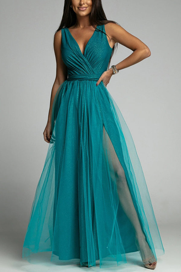 It'S My Day Light Tulle Slit Maxi Dress