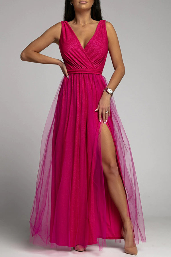 It'S My Day Light Tulle Slit Maxi Dress