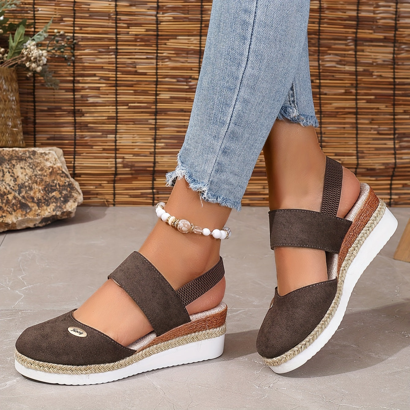 Women's Platform Sandals: Non-slip, Closed Toe, Elastic Strap
