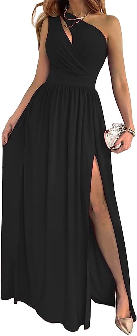 Women's Cocktail Maxi Dress With One-Shoulder High Split Neckline