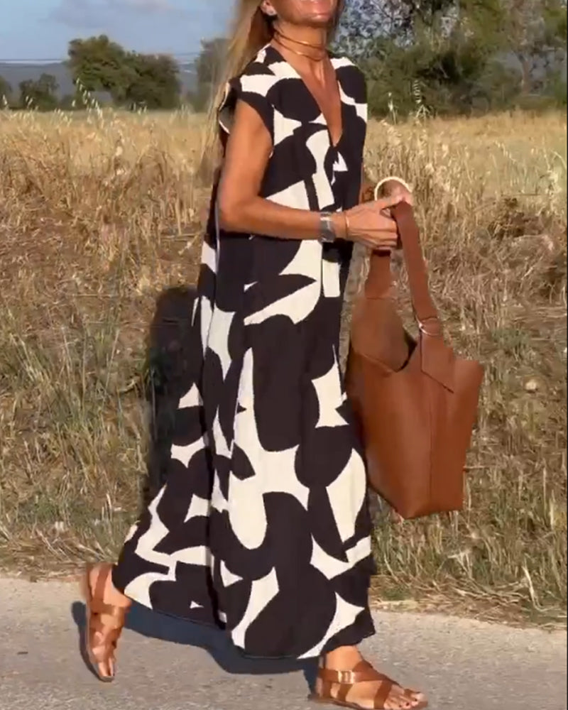 Amaramaxi Dress With Print And V-Neck