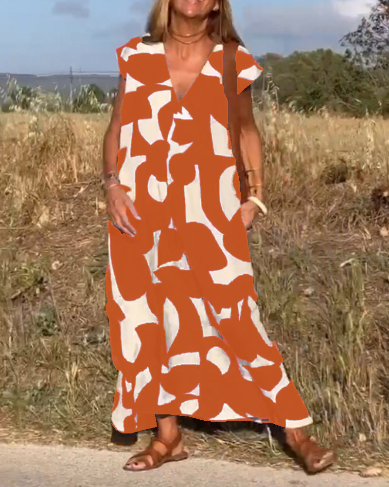 Amaramaxi Dress With Print And V-Neck