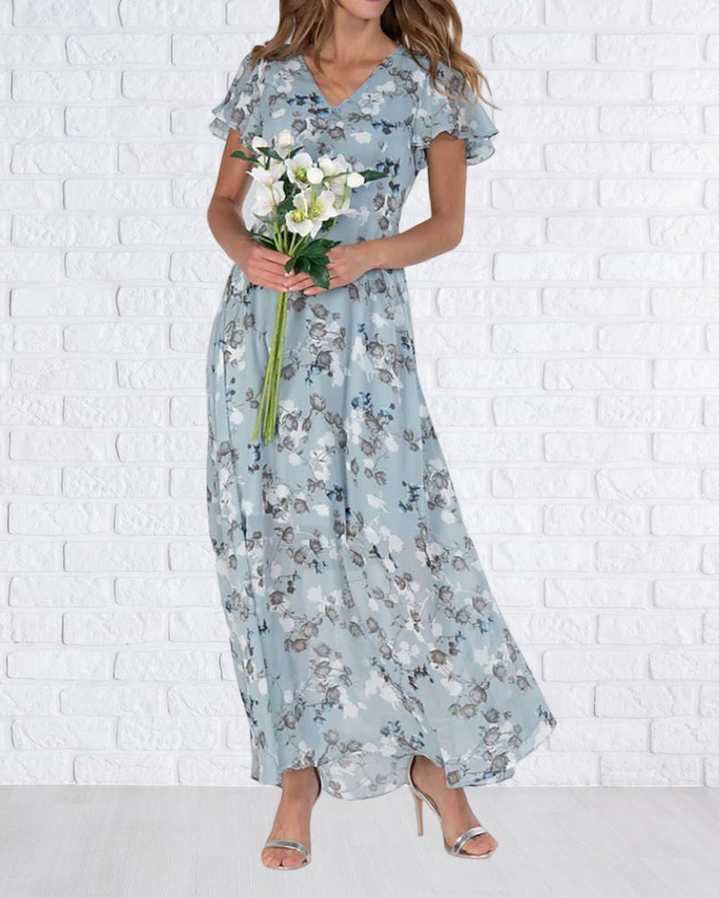 Floral Maxi Dress Womenchiffon Fabric Airy Summer Dressmaxi Dress With Flowing Skirt