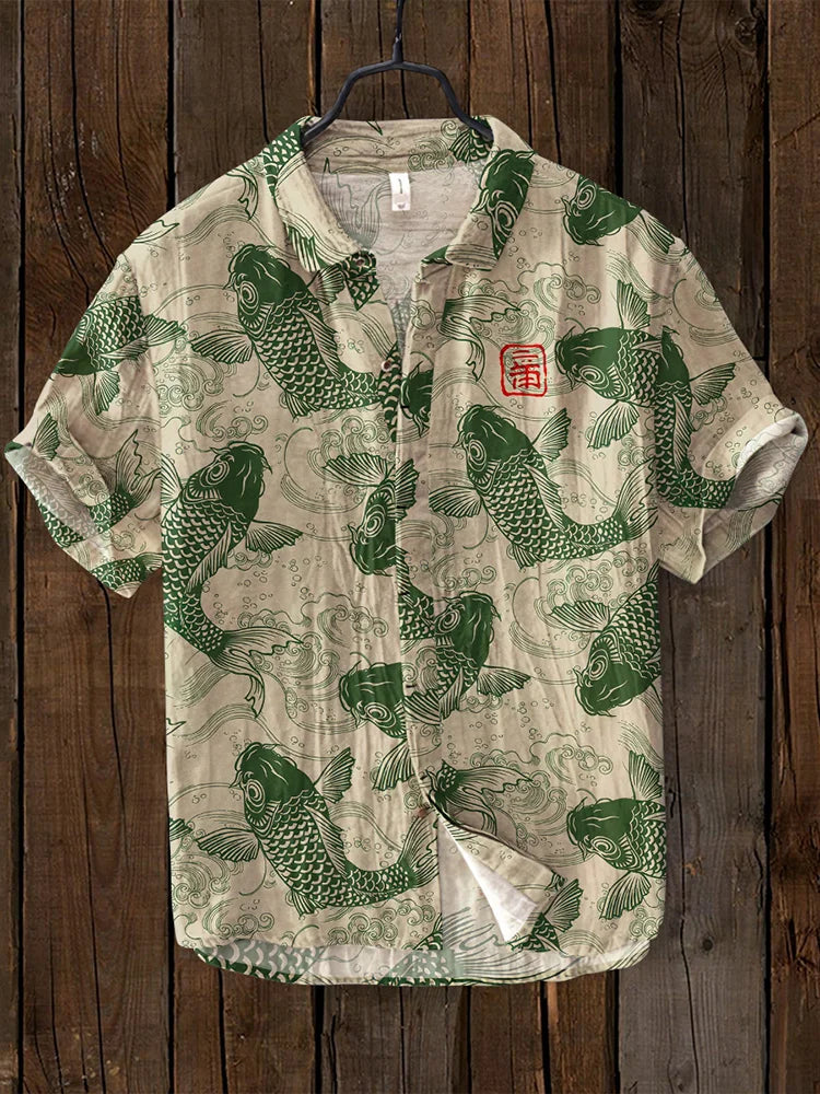 Lysse | Vintage Fish Japanese Art Linen Blend Shirt