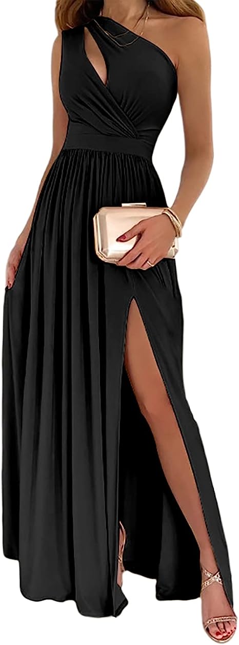 Women's Cocktail Maxi Dress With One-Shoulder High Split Neckline