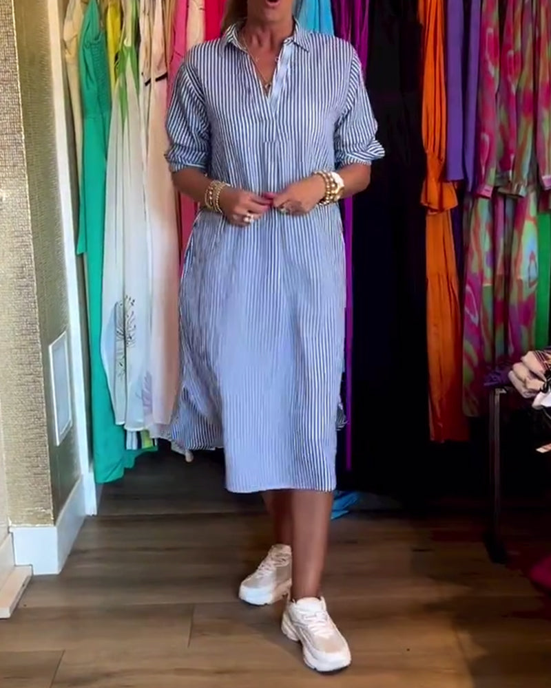 Striped Shirt Dress In Casual Fit