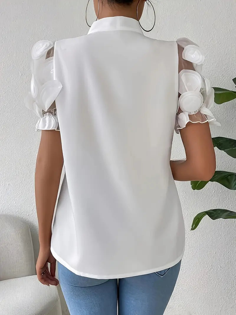 Blouse with Transparent Puff Sleeves