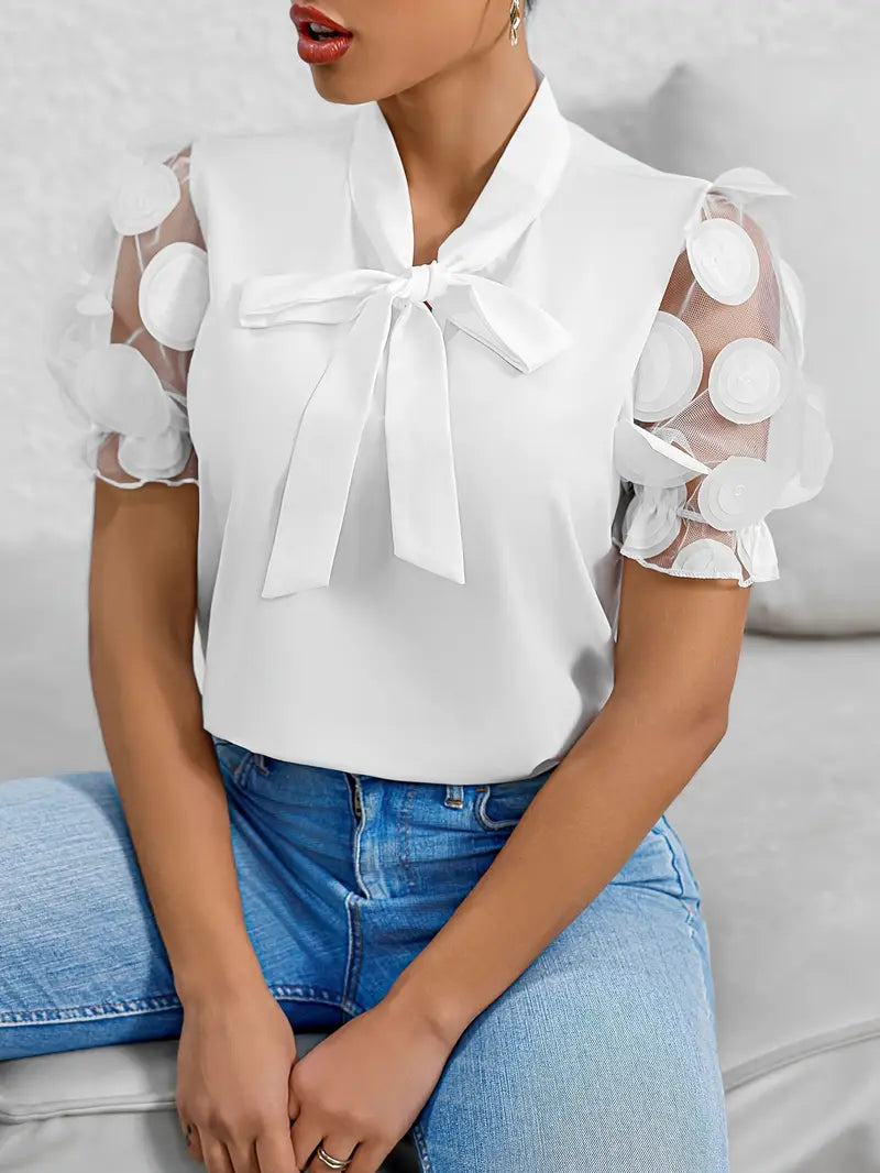 Blouse with Transparent Puff Sleeves