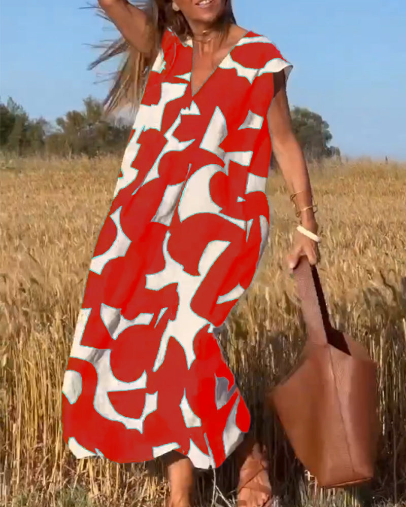Amaramaxi Dress With Print And V-Neck
