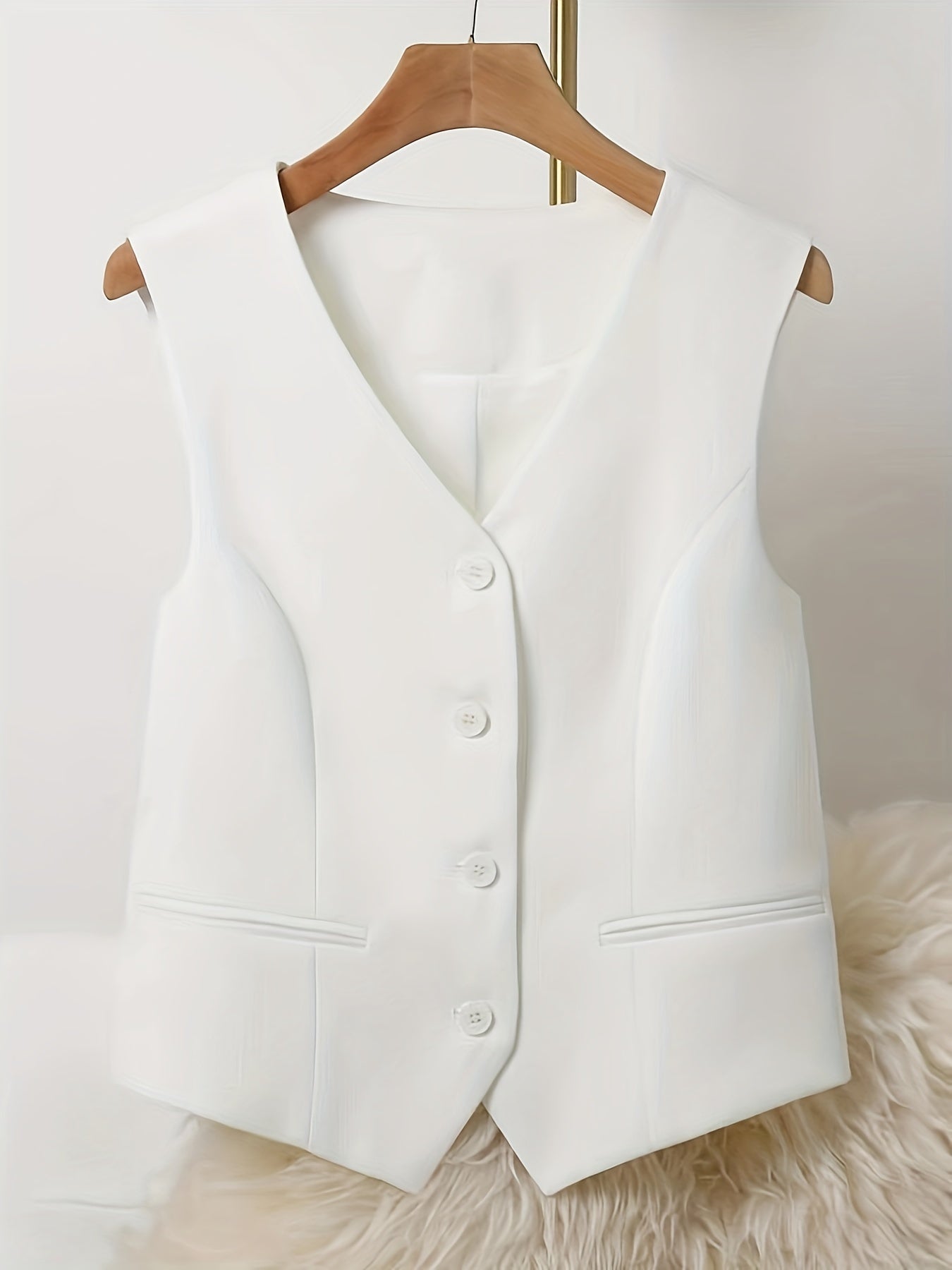 Solid Color Sleeveless Vest With V-neckline And Button Closure
