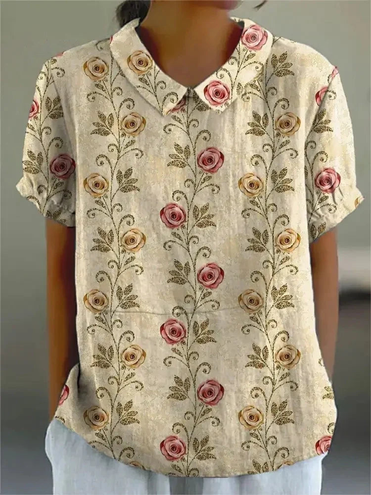 Cotton & Linen Blouse with Floral Print