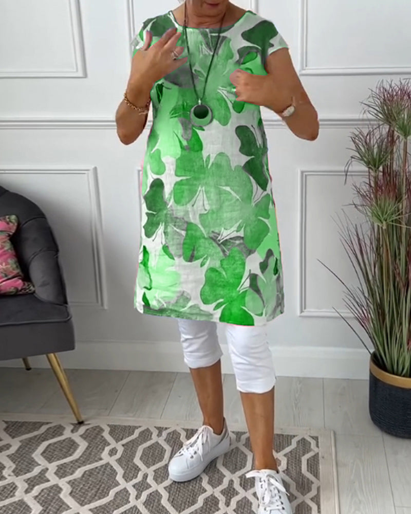 Casual Longtop with Colorful Floral Print