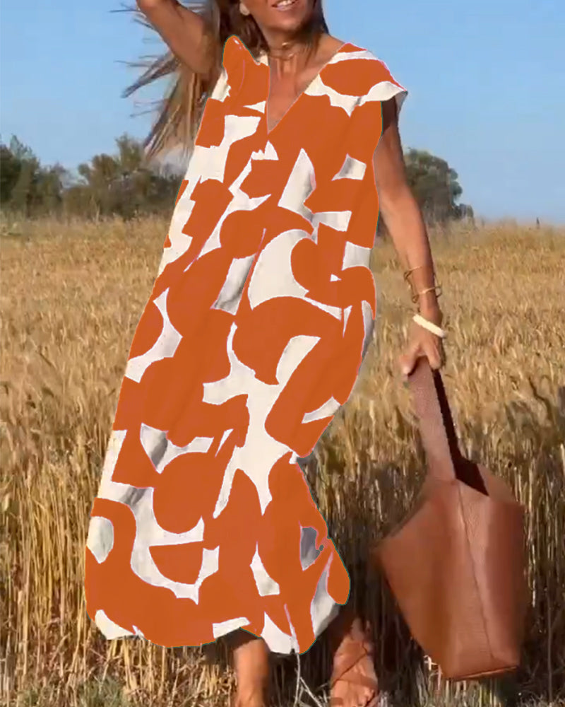 Amaramaxi Dress With Print And V-Neck