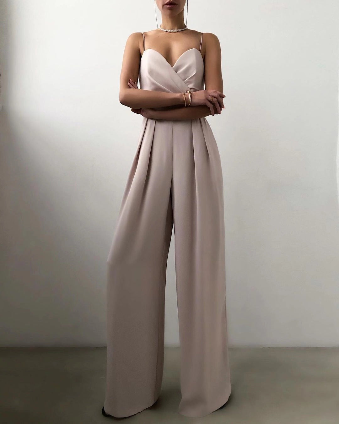 Jumpsuit with Straight Leg and High Waist and Spaghetti Straps