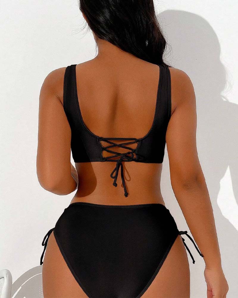 Bikini-Swimsuit With Drawstring And Lacing At The Back