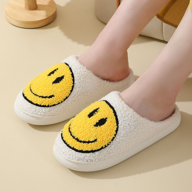Large Smiley Pattern Fur Slippers