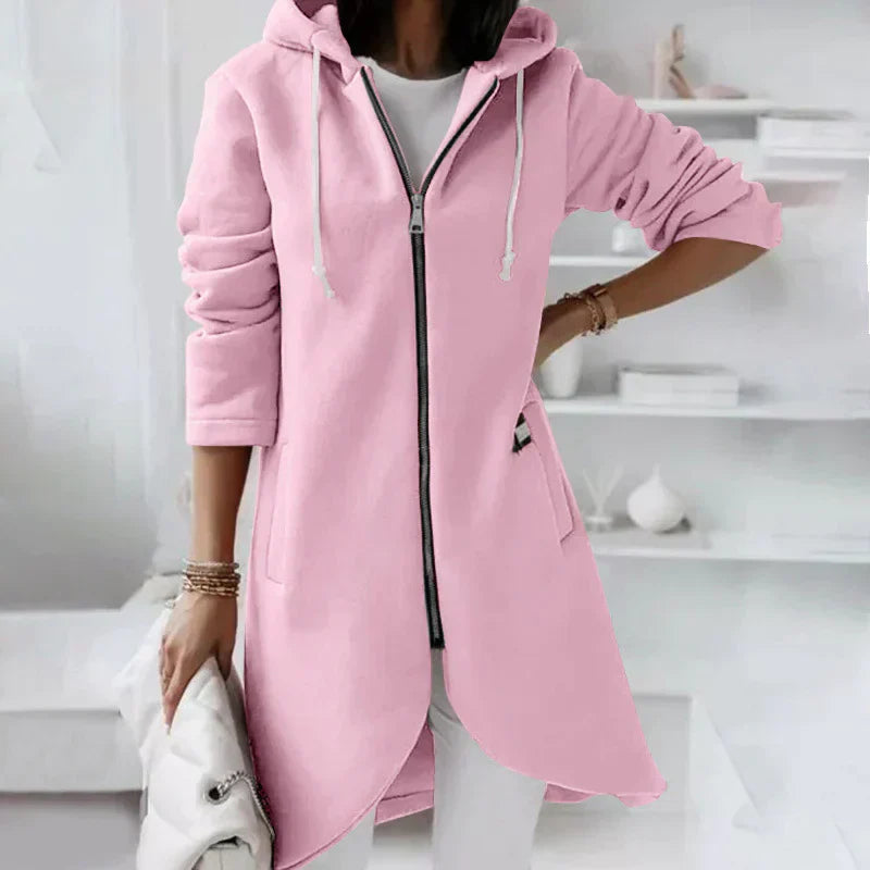 Long Hooded Jacket With Zipper