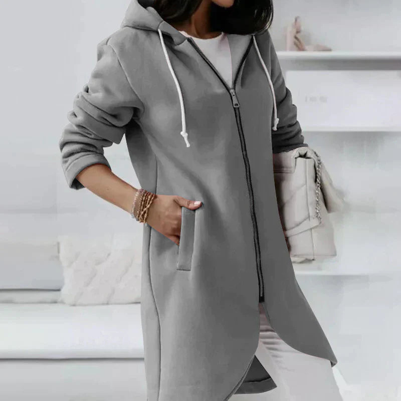 Long Hooded Jacket With Zipper