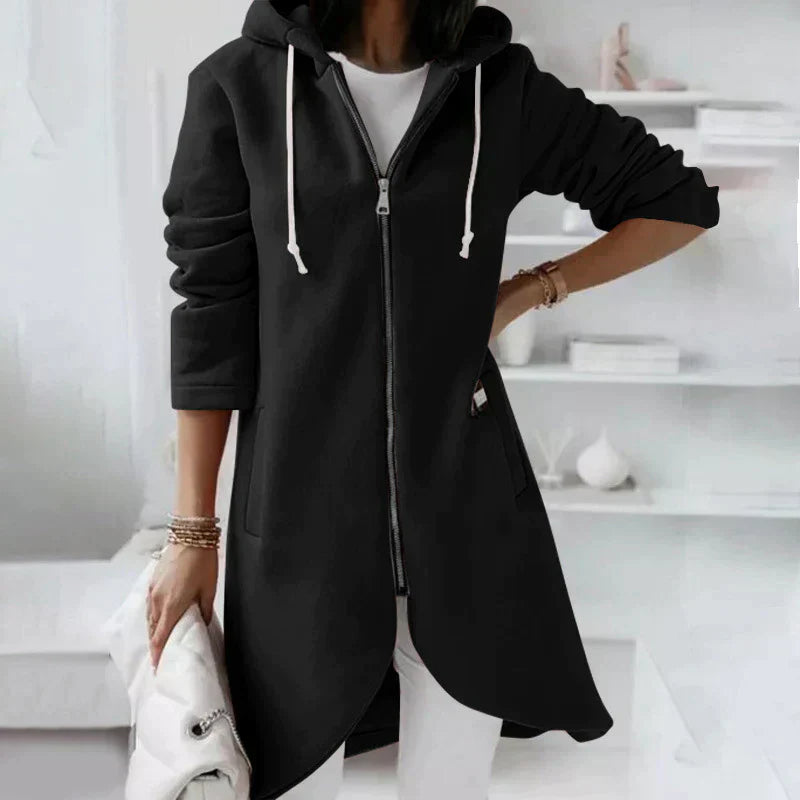 Long Hooded Jacket With Zipper