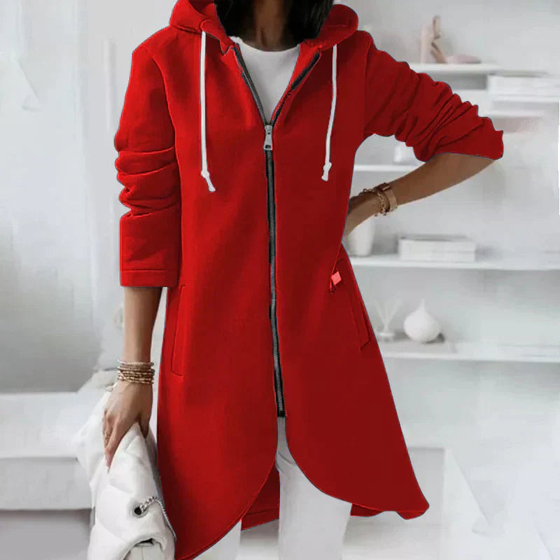 Long Hooded Jacket With Zipper