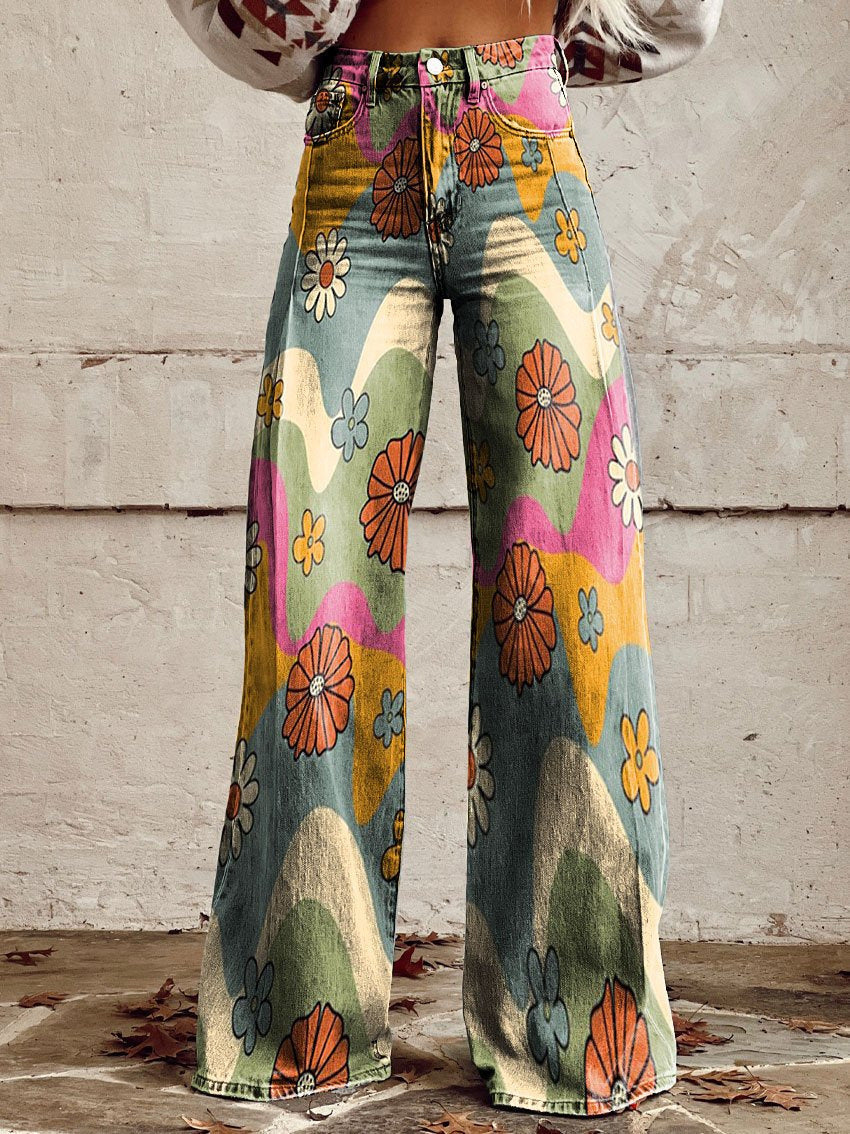 Stylish Jeans With Flower Pattern