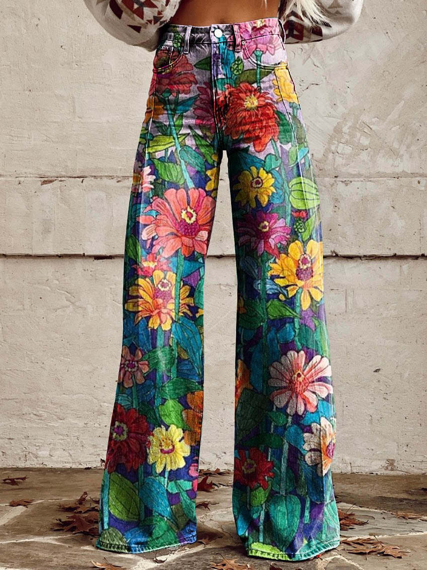 Stylish Jeans With Flower Pattern