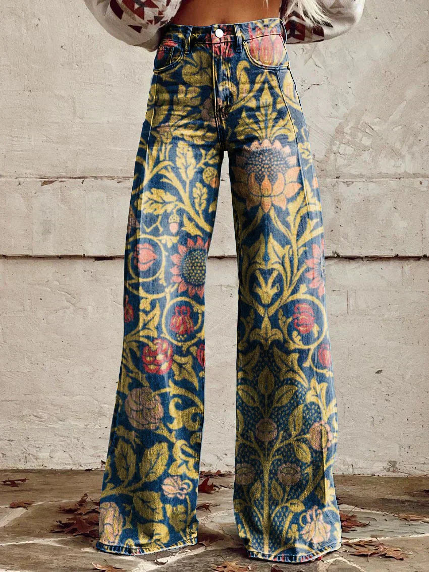Stylish Jeans With Flower Pattern